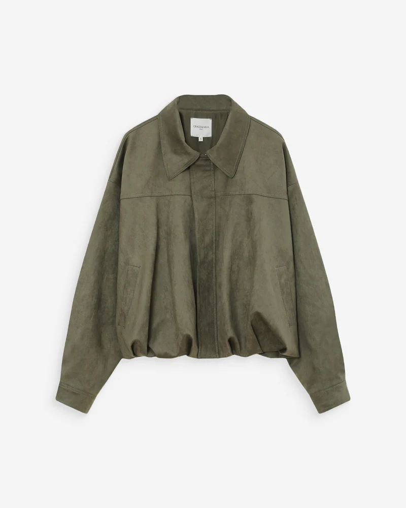 Veste bomber en suédine ourlet ballon kaki Verve