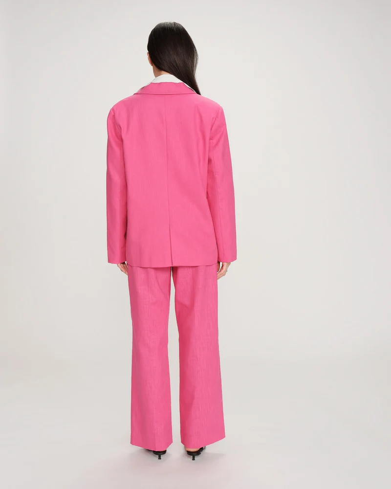 Blazer droit en lin et coton boutonné fuchsia Velize