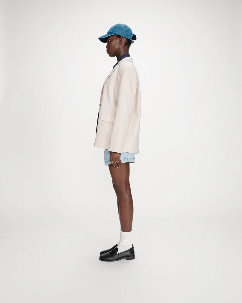 Blazer droit en lin et coton boutonné sable Velize