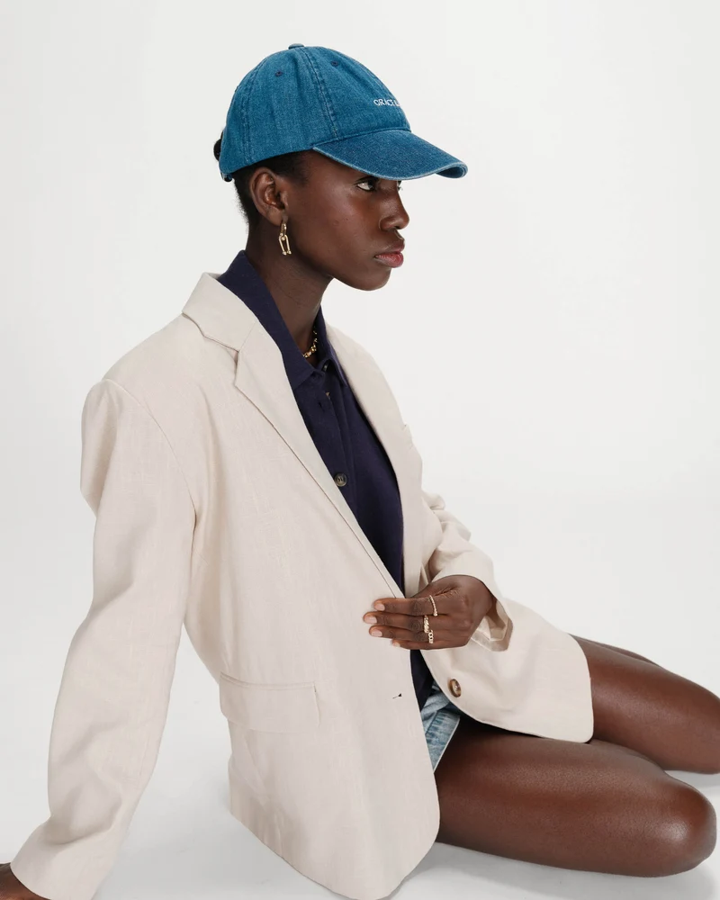 Blazer droit en lin et coton boutonné sable Velize
