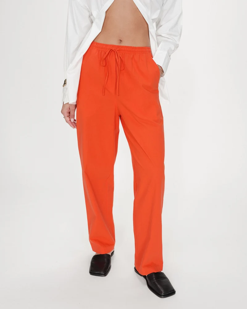 Pantalon droit en coton taille ajustable à cordon sanguine Rhode