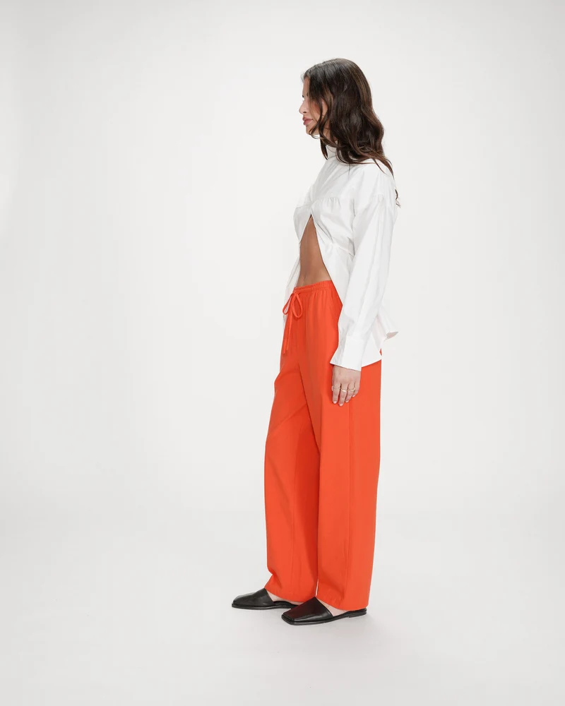 Pantalon droit en coton taille ajustable à cordon sanguine Rhode
