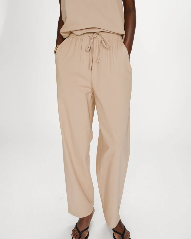 Pantalon droit en coton taille ajustable à cordon sable Rhode
