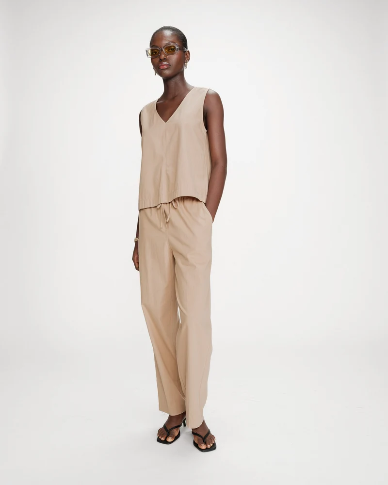 Pantalon droit en coton taille ajustable à cordon sable Rhode