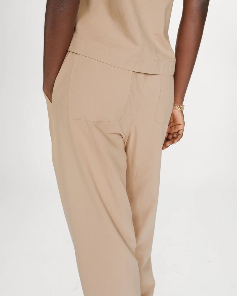 Pantalon droit en coton taille ajustable à cordon sable Rhode