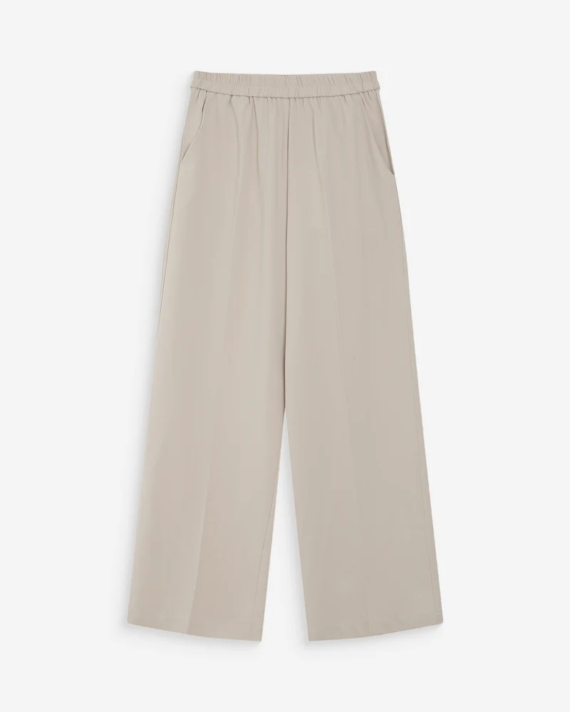 Pantalon fluide jambe large taille mi-haute ecru Noblesse