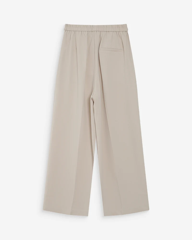 Pantalon fluide jambe large taille mi-haute ecru Noblesse