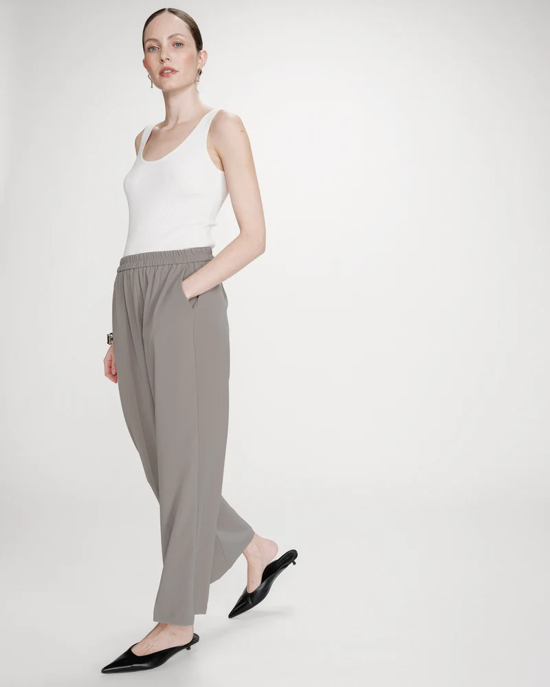 Pantalon fluide jambe large taille mi-haute kaki Noblesse