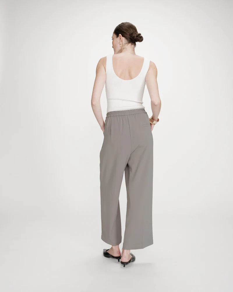 Pantalon fluide jambe large taille mi-haute kaki Noblesse