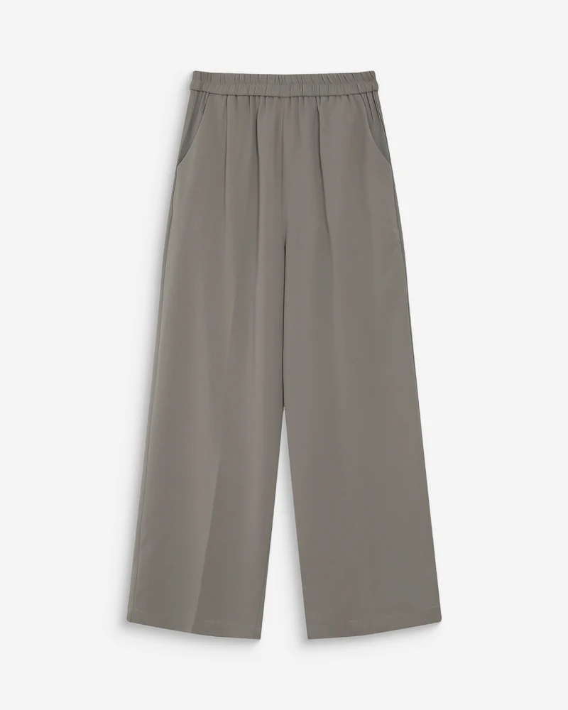 Pantalon fluide jambe large taille mi-haute kaki Noblesse