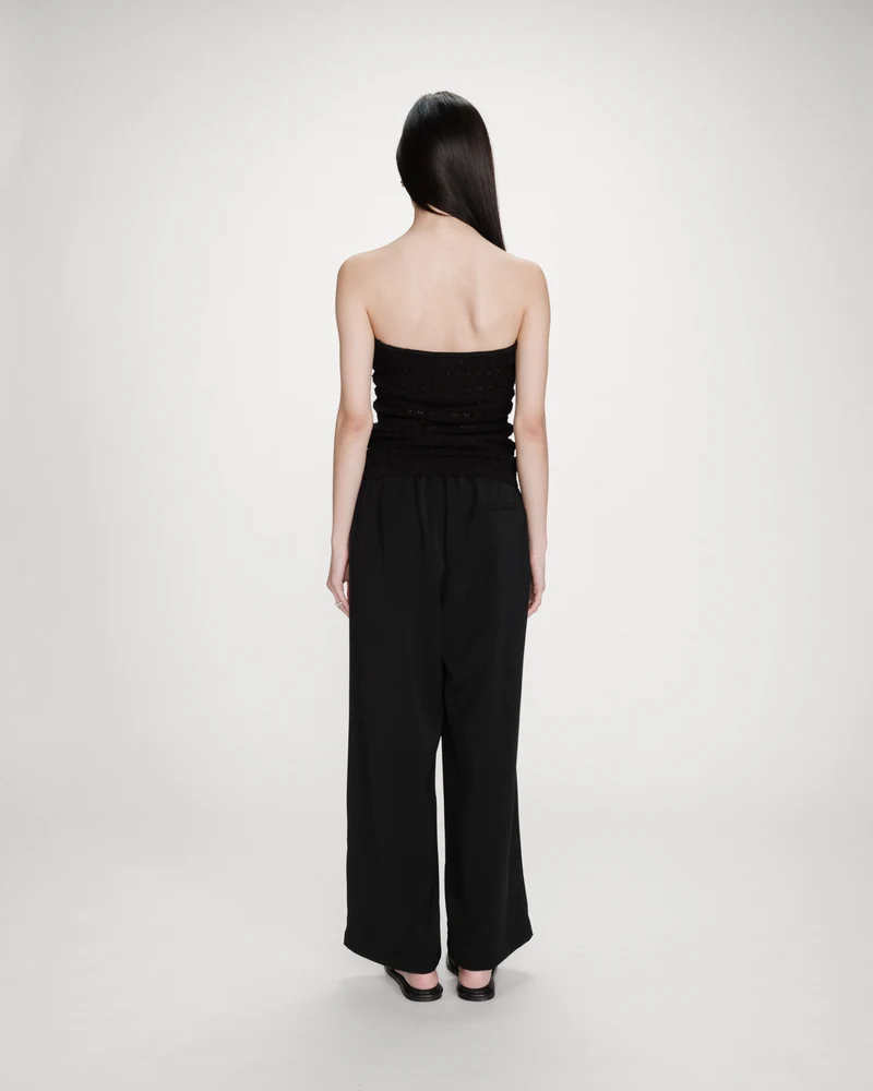 Pantalon fluide jambe large taille mi-haute noir Noblesse