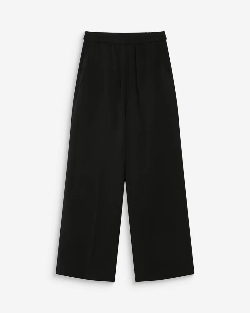 Pantalon fluide jambe large taille mi-haute noir Noblesse