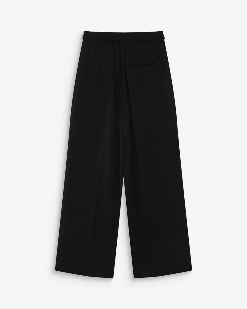 Pantalon fluide jambe large taille mi-haute noir Noblesse