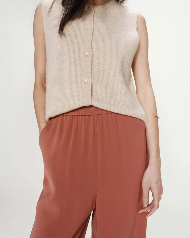 Pantalon fluide jambe large taille mi-haute terracotta Noblesse