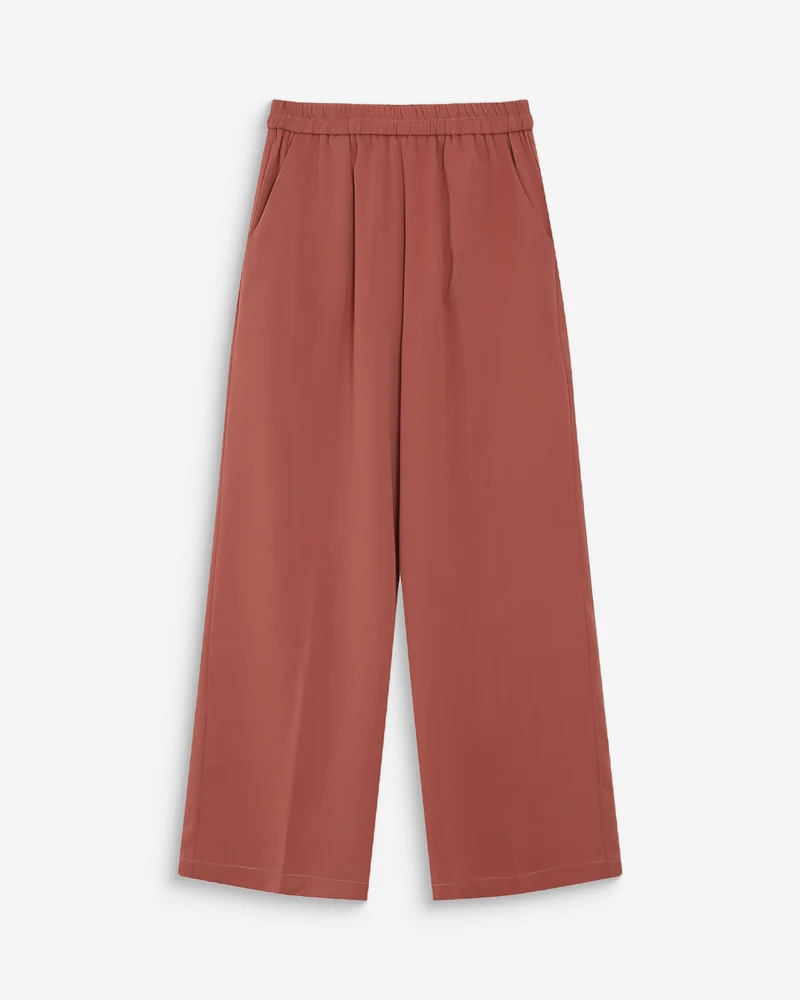 Pantalon fluide jambe large taille mi-haute terracotta Noblesse
