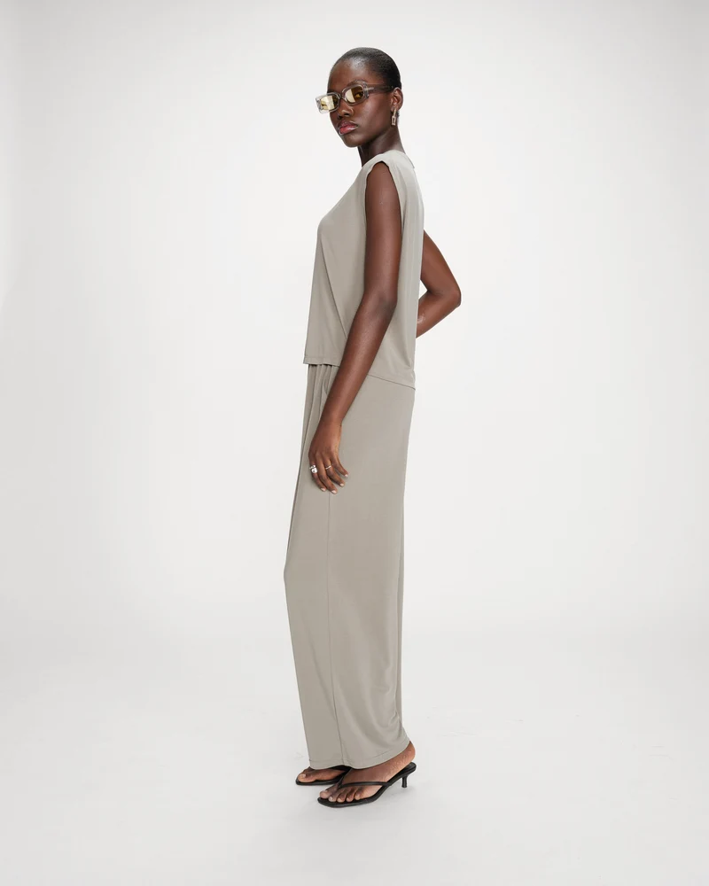 Pantalon en modal jambe large kaki Pax