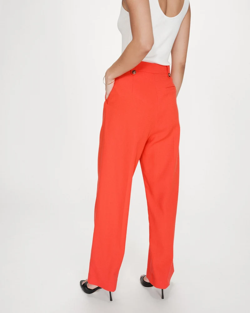 Pantalon tailleur droit taille mi-haute à plis sanguine Pierre