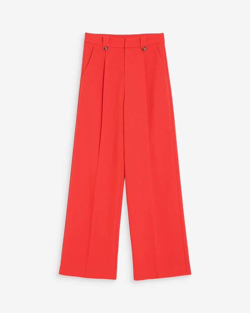 Pantalon tailleur droit taille mi-haute à plis sanguine Pierre