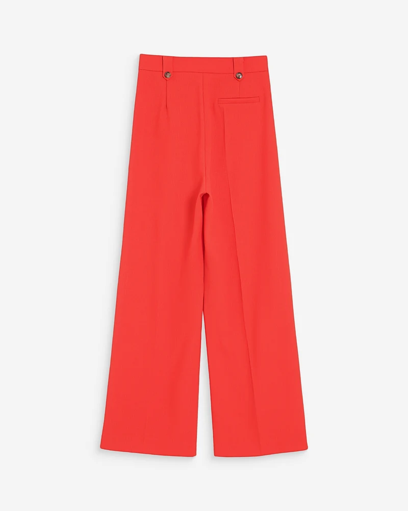 Pantalon tailleur droit taille mi-haute à plis sanguine Pierre