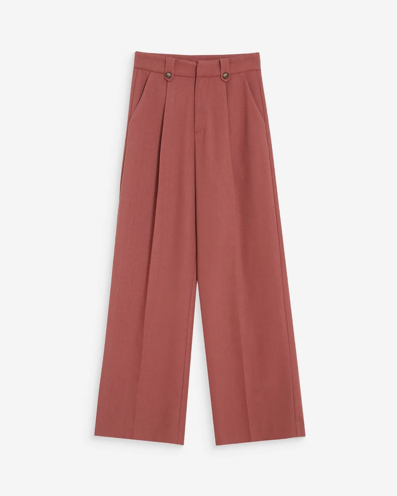 Pantalon tailleur droit taille mi-haute à plis terracotta Pierre
