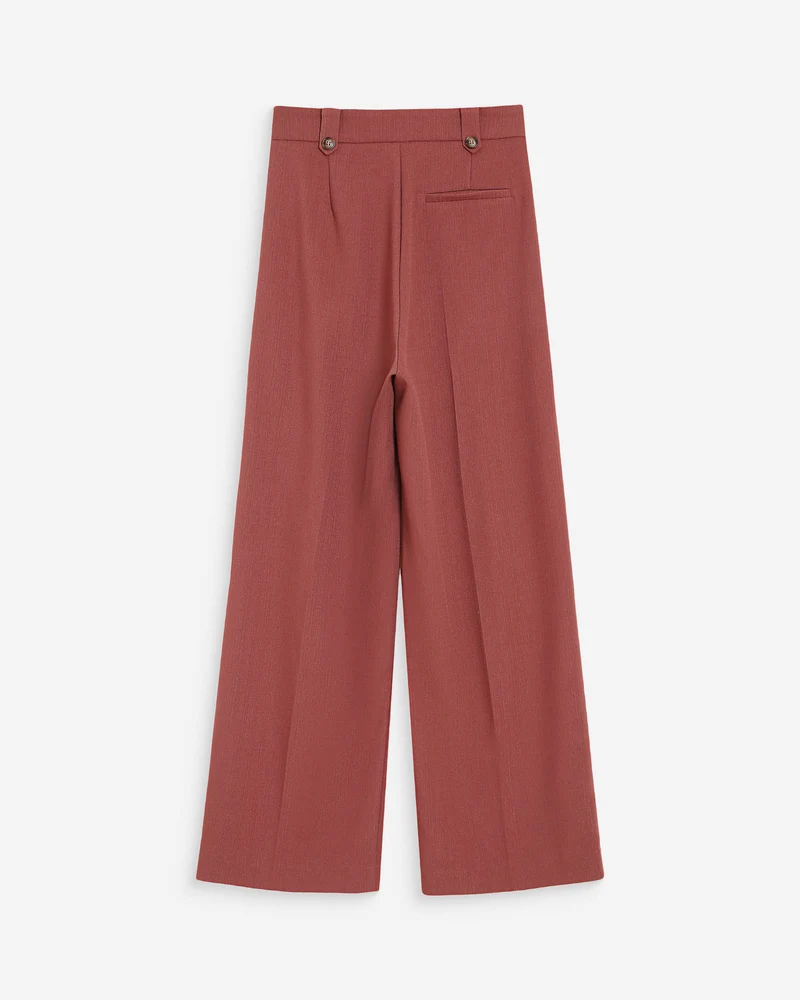 Pantalon tailleur droit taille mi-haute à plis terracotta Pierre