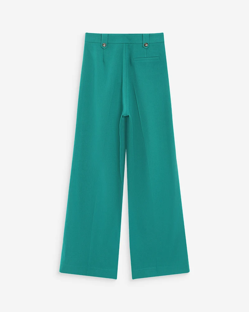 Pantalon tailleur droit taille mi-haute à plis vert Pierre
