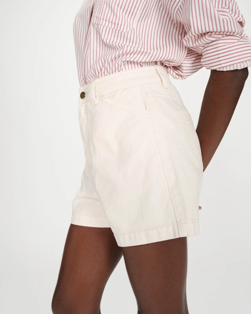Short en jean taille haute droit ecru Verne