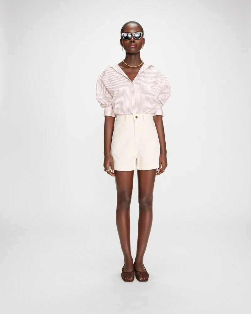 Short en jean taille haute droit ecru Verne