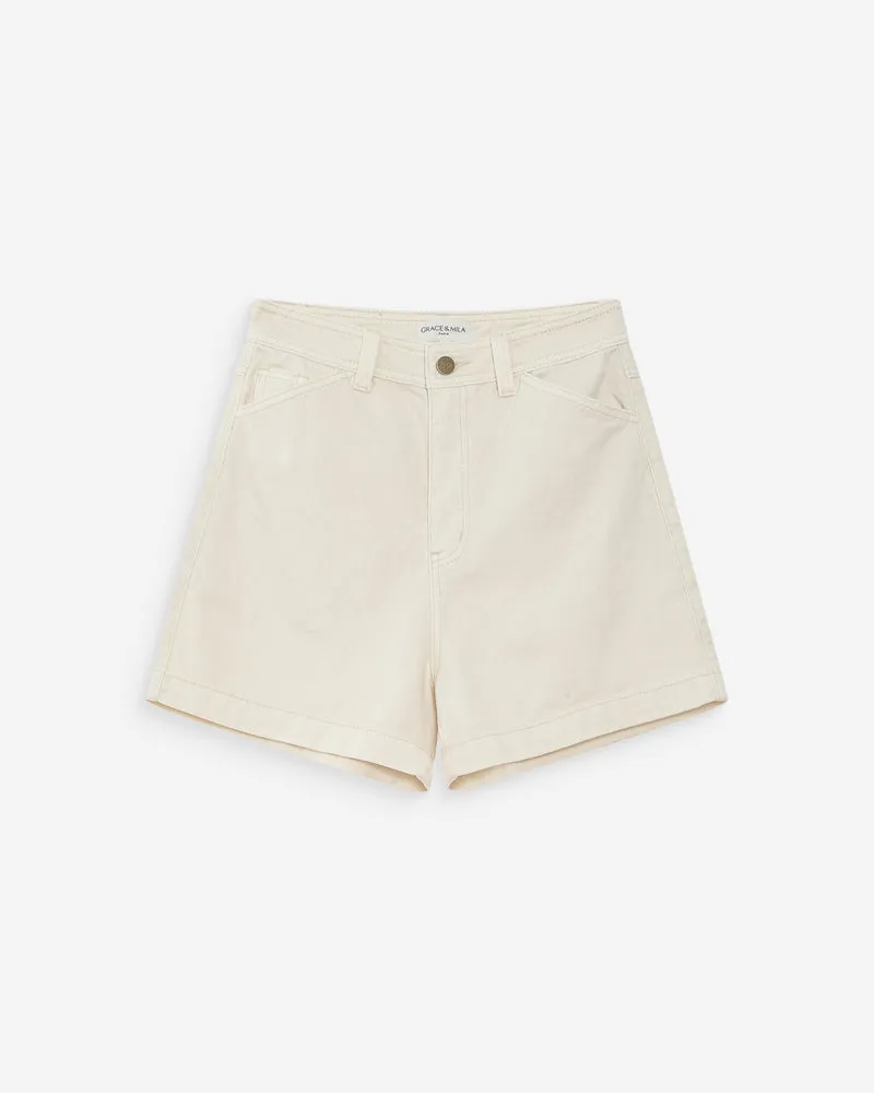 Short en jean taille haute droit ecru Verne