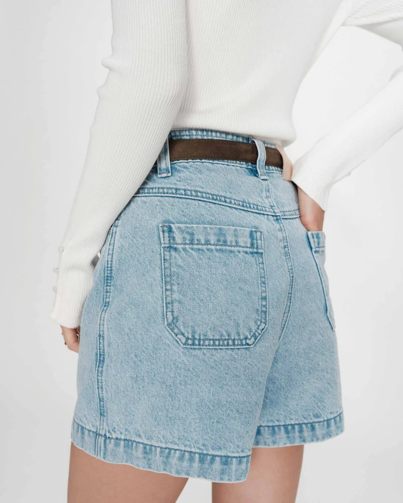Short en jean taille haute droit skyblue Verne