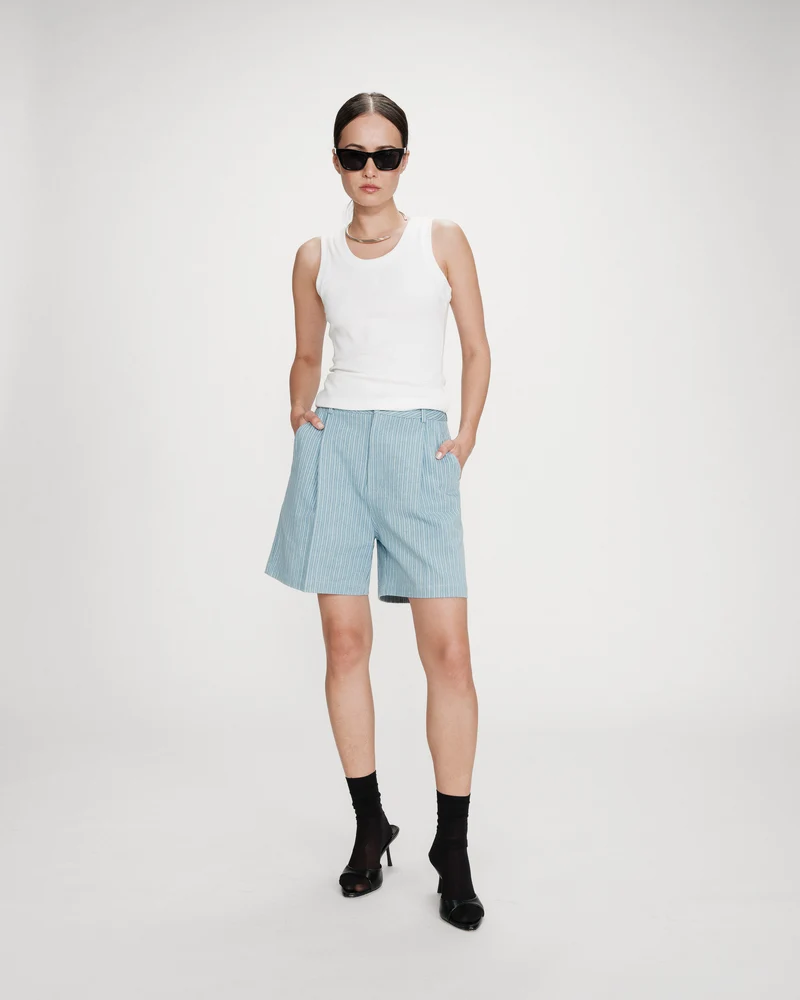 Short rayé en denim large taille haute stripedblue Vars