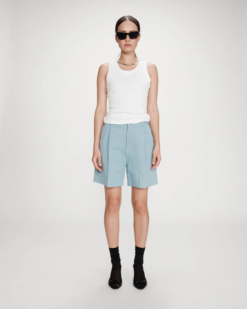 Short rayé en denim large taille haute stripedblue Vars