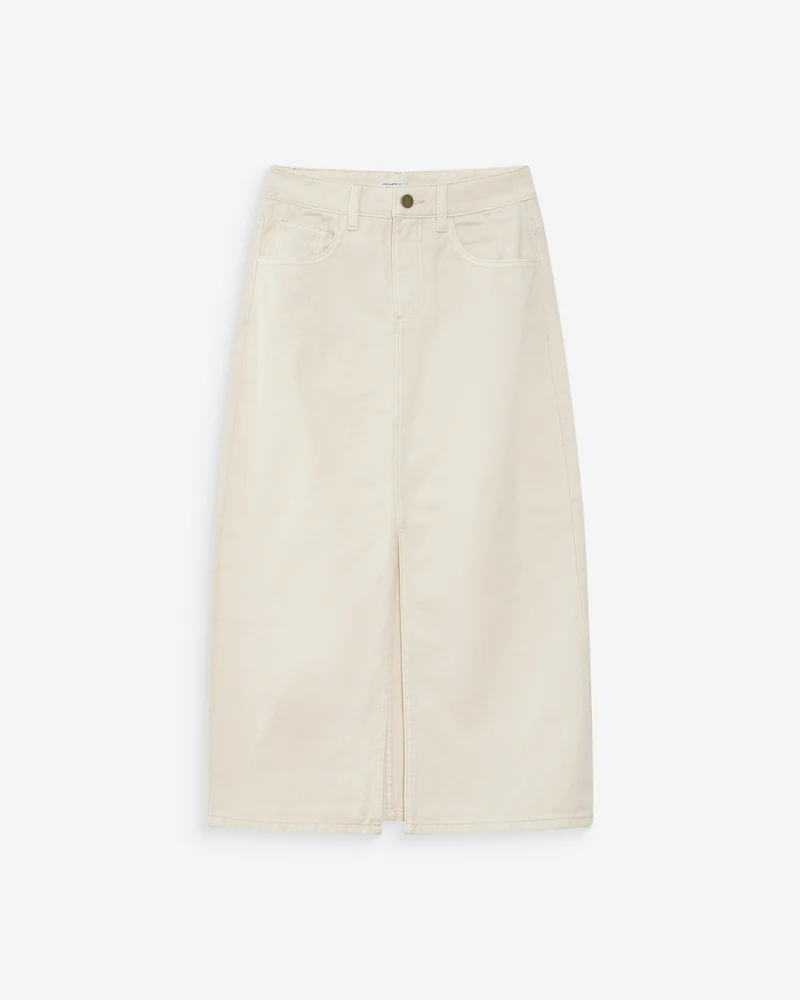 Jupe longue en denim taille haute fente devant ecru Varenne