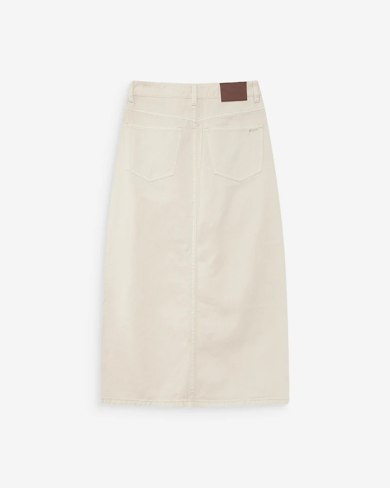 Jupe longue en denim taille haute fente devant ecru Varenne