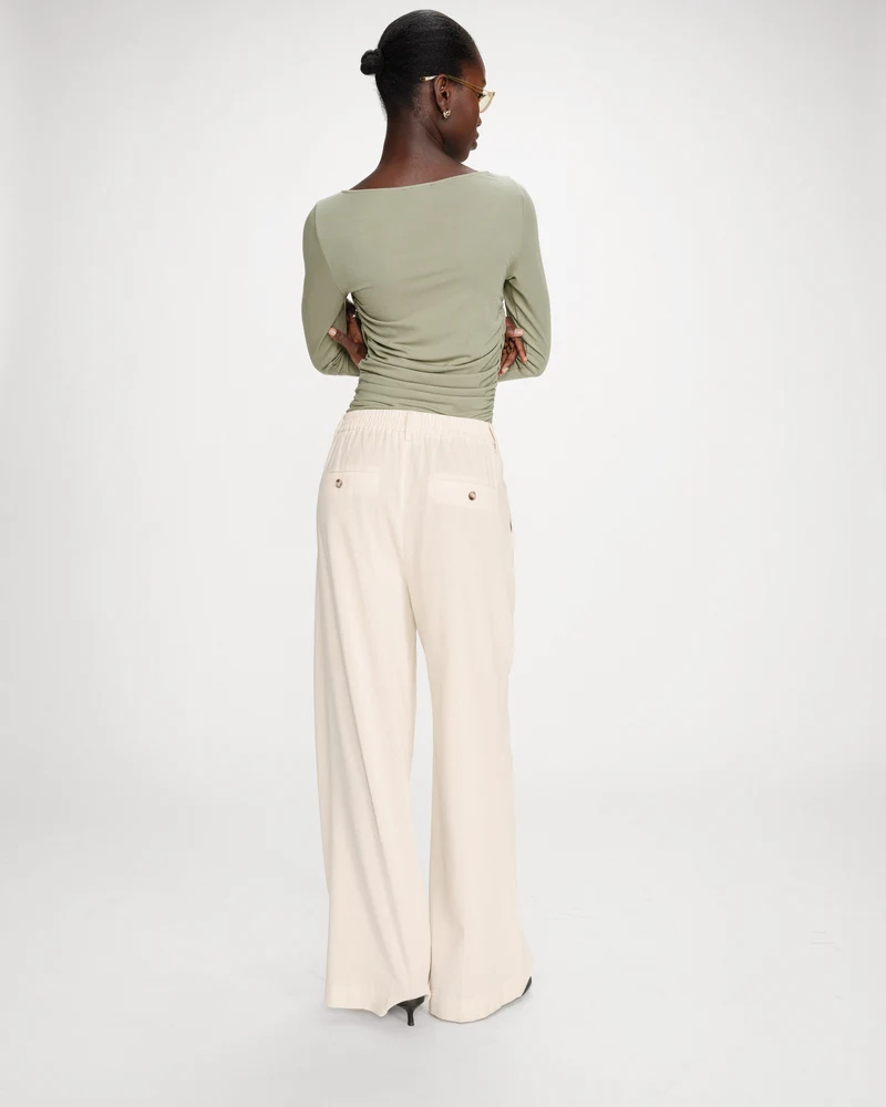 Pantalon tailleur droit en lin à fines rayures vanille Very