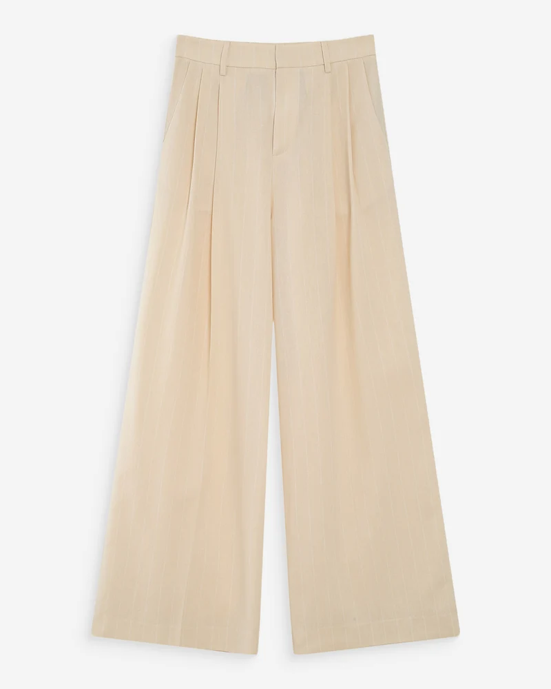 Pantalon tailleur droit en lin à fines rayures vanille Very