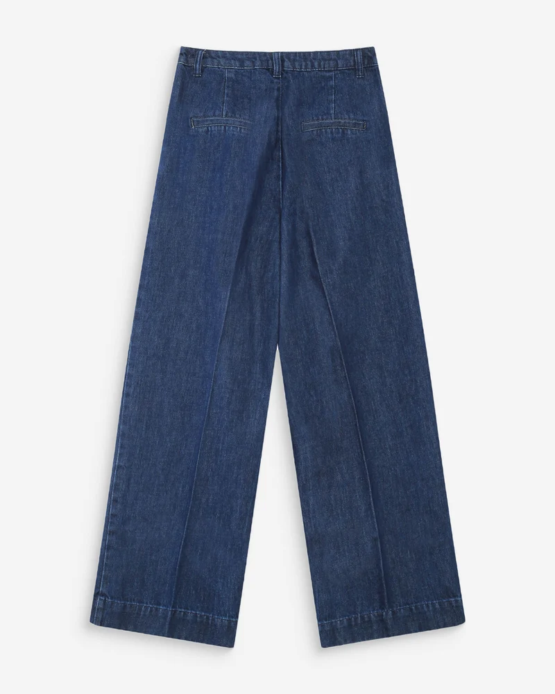 Pantalon denim large taille mi-haute à plis mediumblue Vienne