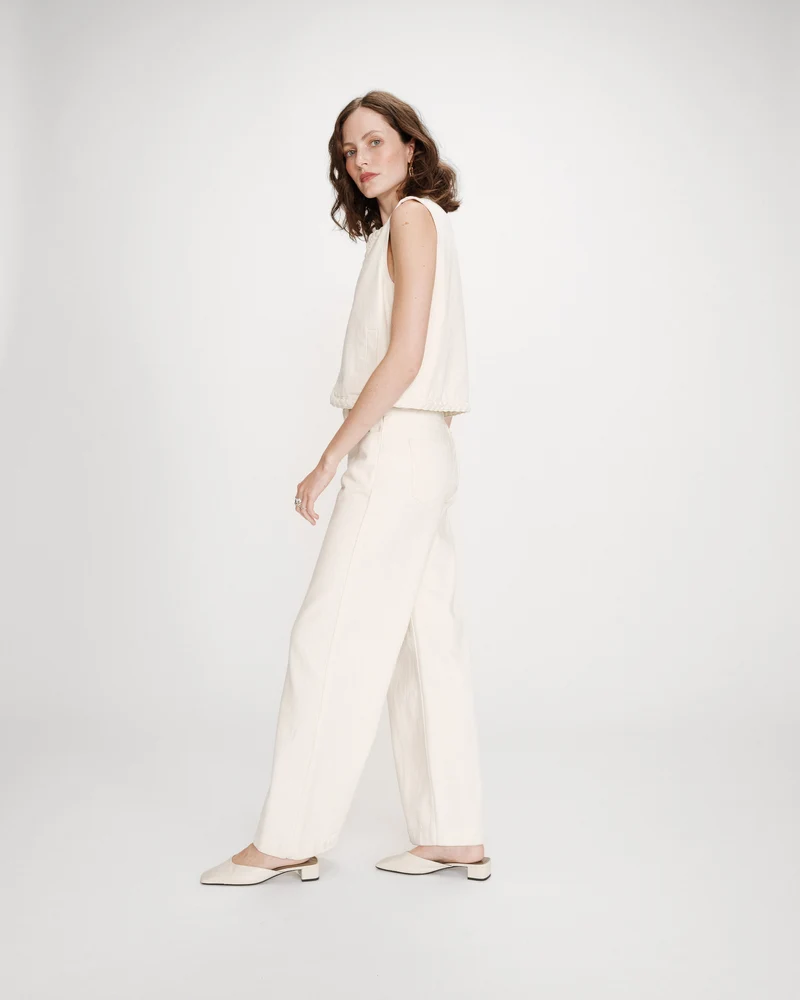 Jean large taille haute ceinture tressée ecru Jaden
