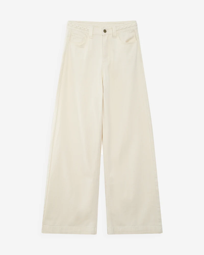 Jean large taille haute ceinture tressée ecru Jaden