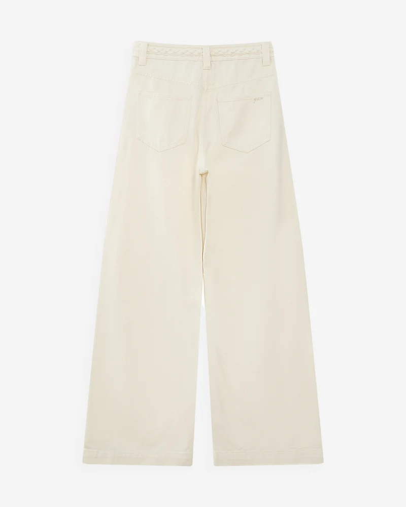 Jean large taille haute ceinture tressée ecru Jaden