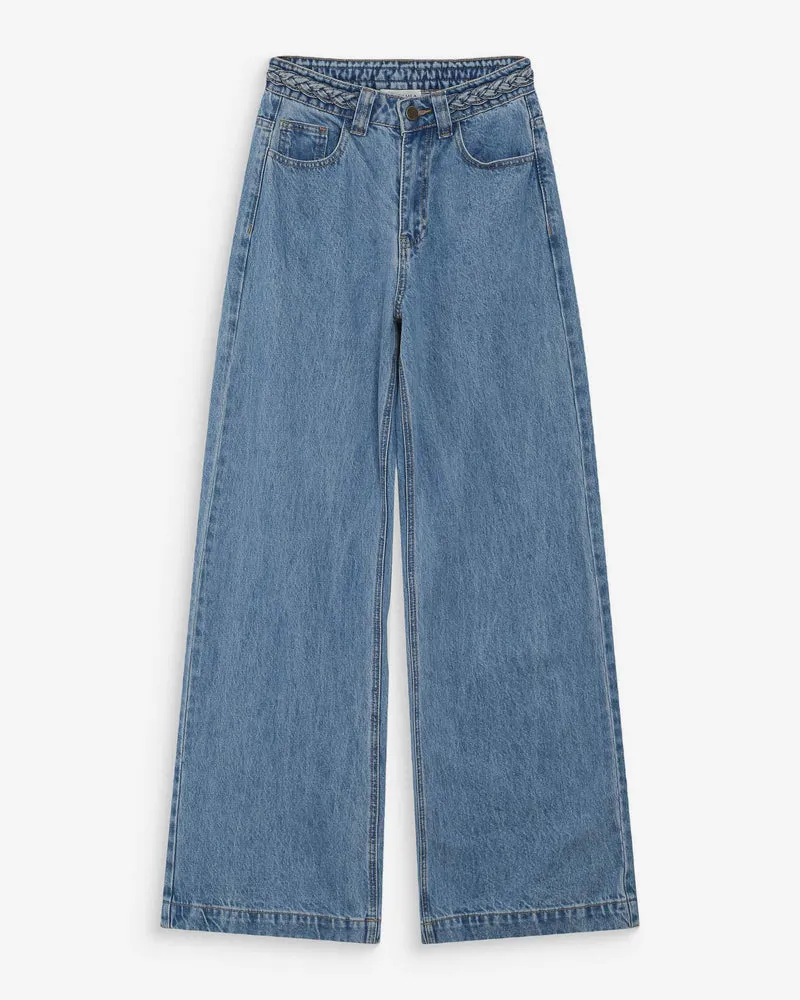 Jean large taille haute ceinture tressée lightblue Jaden
