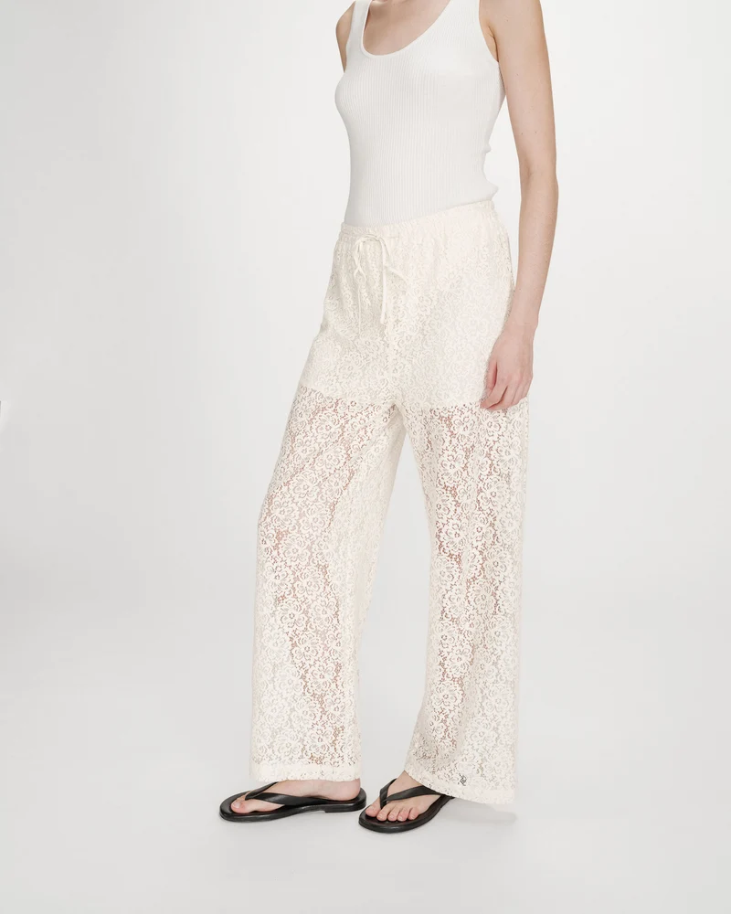 Pantalon en dentelle ample ecru Vincent
