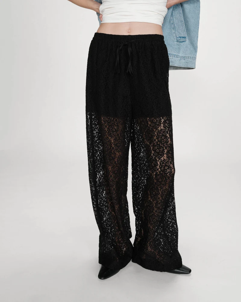 Pantalon en dentelle ample noir Vincent