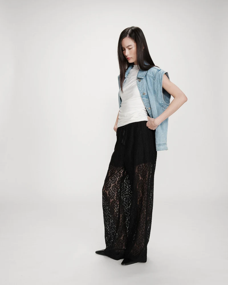 Pantalon en dentelle ample noir Vincent