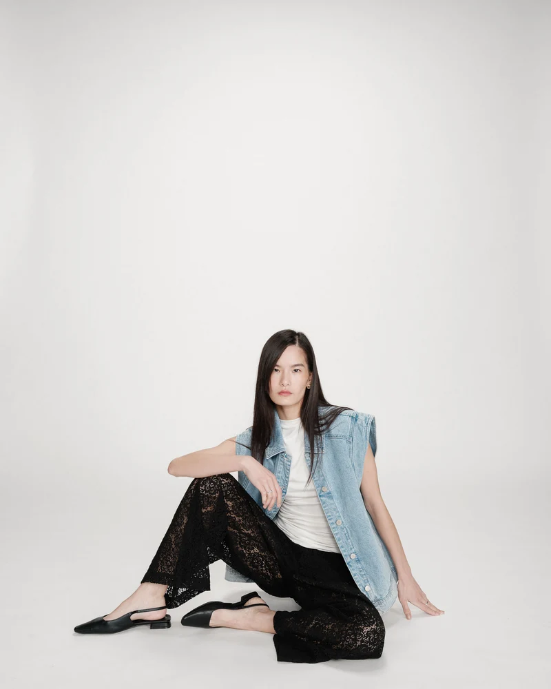 Pantalon en dentelle ample noir Vincent