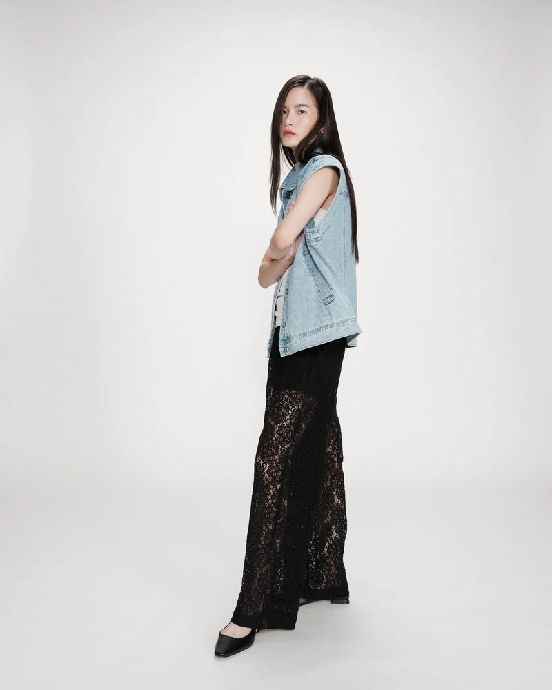 Pantalon en dentelle ample noir Vincent