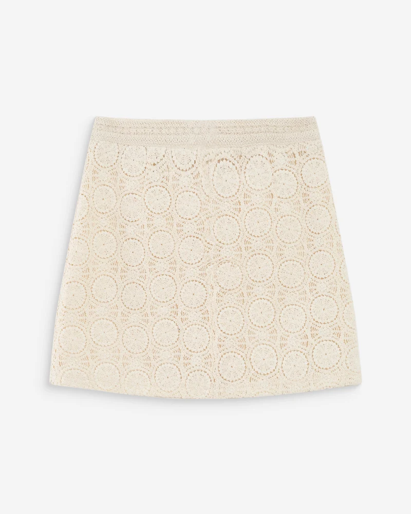 Jupe courte droite en crochet bohème ecru Victoria