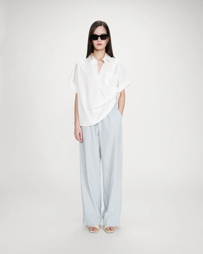 Pantalon à rayures large taille réglable à cordon bleuet Volute