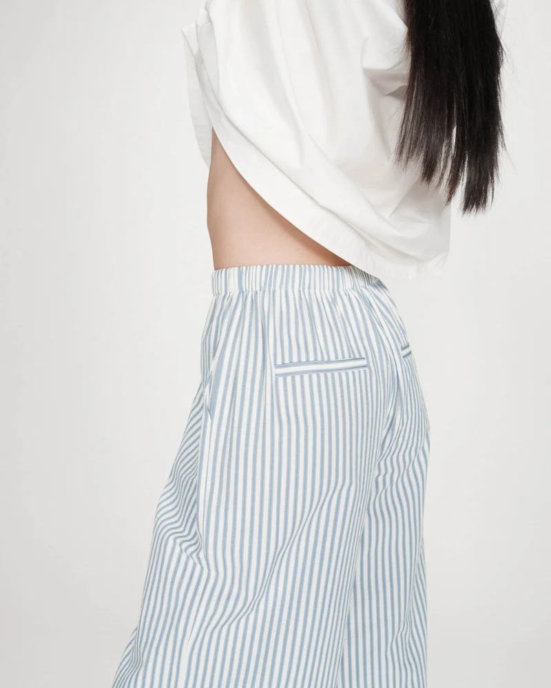 Pantalon à rayures large taille réglable à cordon bleuet Volute
