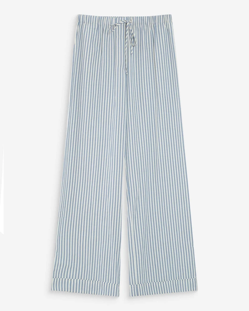 Pantalon à rayures large taille réglable à cordon bleuet Volute